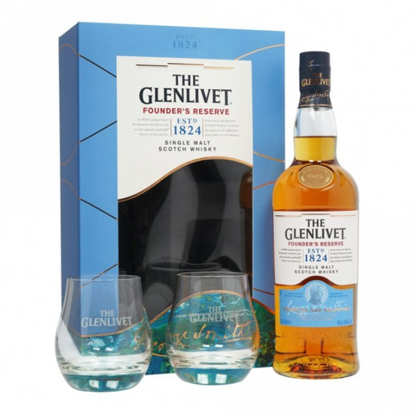 Glenlivet Founders Reserve Whiskey Gift Set with 2 Glasses 70cl / 700ml
