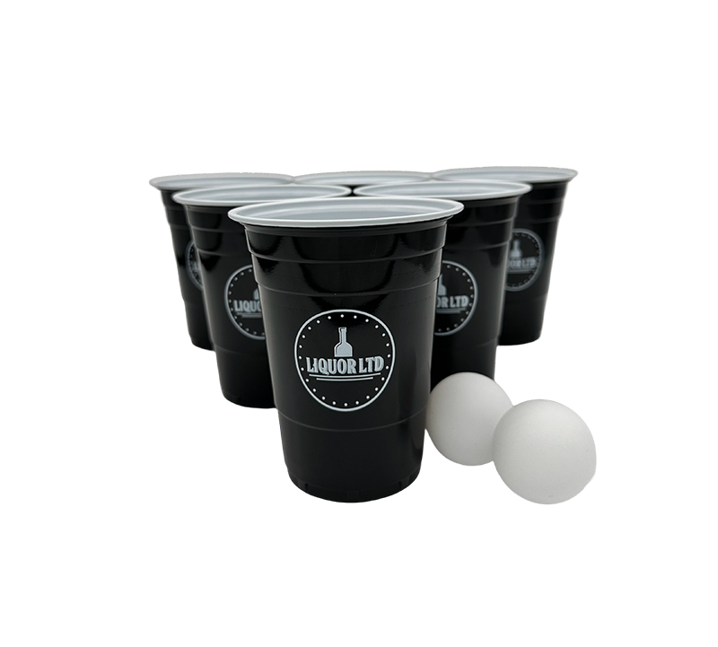 Classic Beer Pong Set With 6 Black Cups and 2 Balls