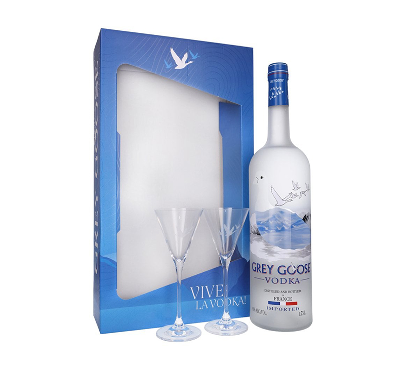 Grey Goose Vodka Gift Pack with 2 Branded Glasses 1.75L