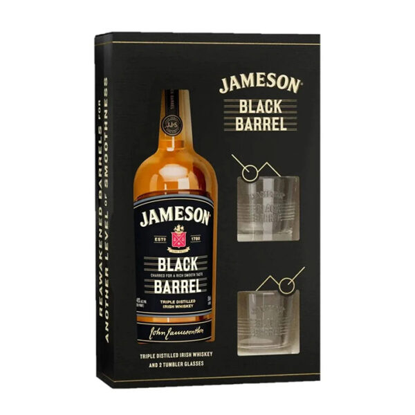 Jameson Black Barrel Irish Whiskey Glasses Gift Set 70cl 700ml