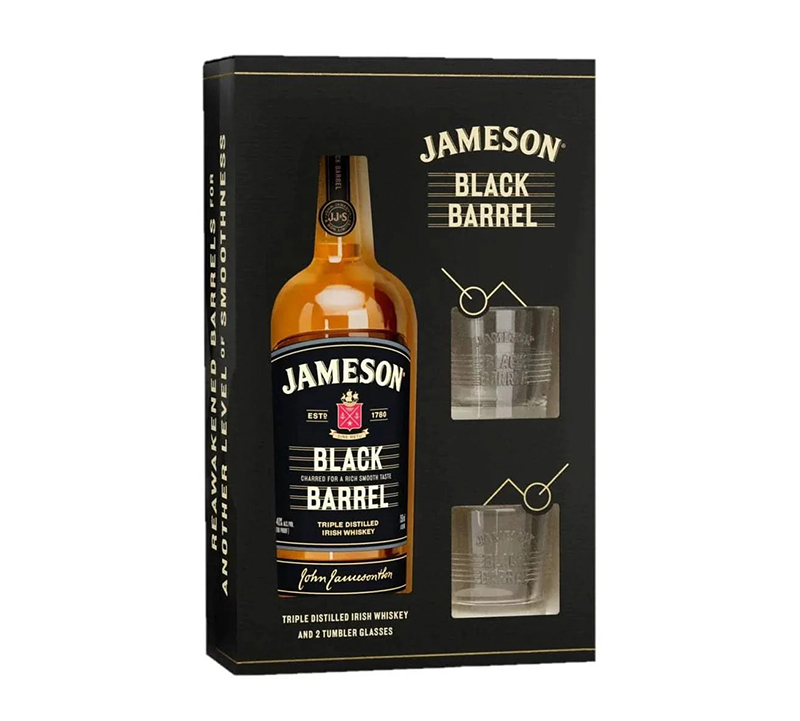 Jameson Black Barrel Irish Whiskey Glasses Gift Set 70cl 700ml