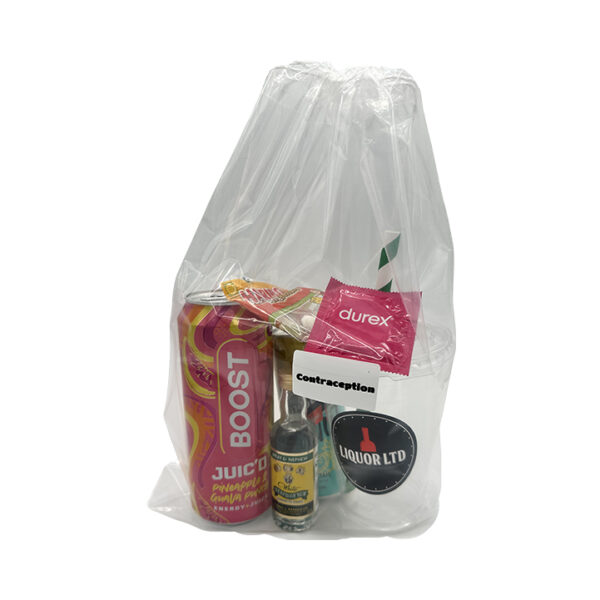 Contraception DIY Cocktail Bag – Wray & Nephew, Red Stripe Pineapple & Coconut, Boost Juic’d & Haribo Main