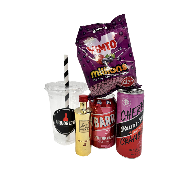 Pop My Cherry DIY Cocktail Bag - AU Vodka Red Cherry, Cherryade & Rum Stripe Red Stripe Cherry Cranberry Caribbean Rum