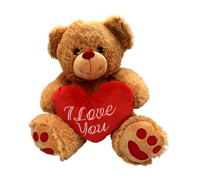 44cm Light Brown Teddy Bear Hugging “I Love You” Heart - Soft Plush Romantic Gift